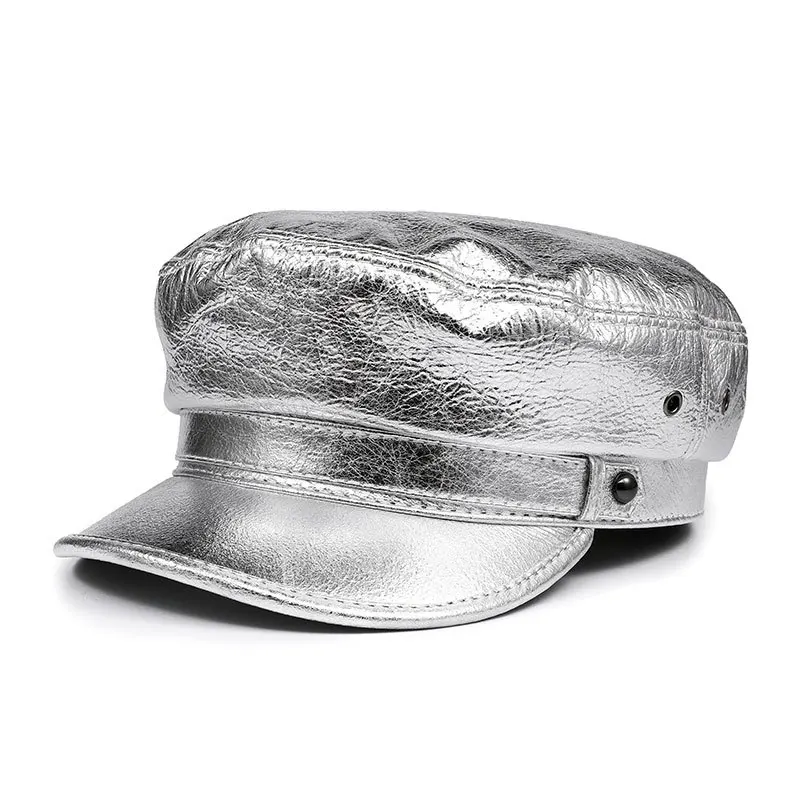 2024 New Style Custom Vintage Navy Captain Flat Top Beret Fashion Biker Hats Leather Caps Caps