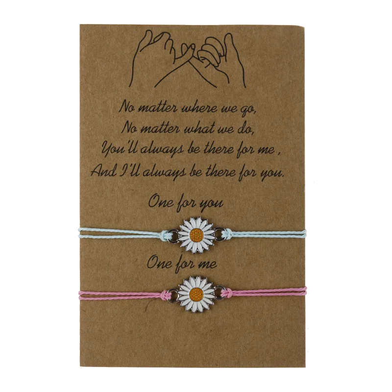Handmade set of 2 bracelet with card Sunflower Charm daisy flower bracelet