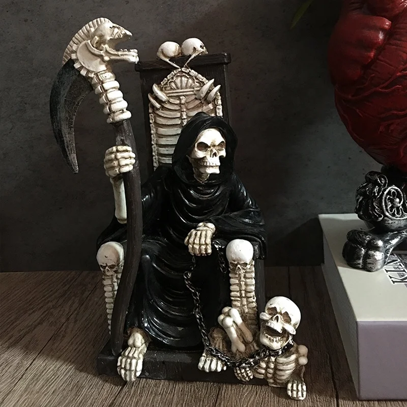 Resin ghost statue  with chair halloween Celebration Gifts Grim Reaper  folk crafts   skull sculpture  desk decoration