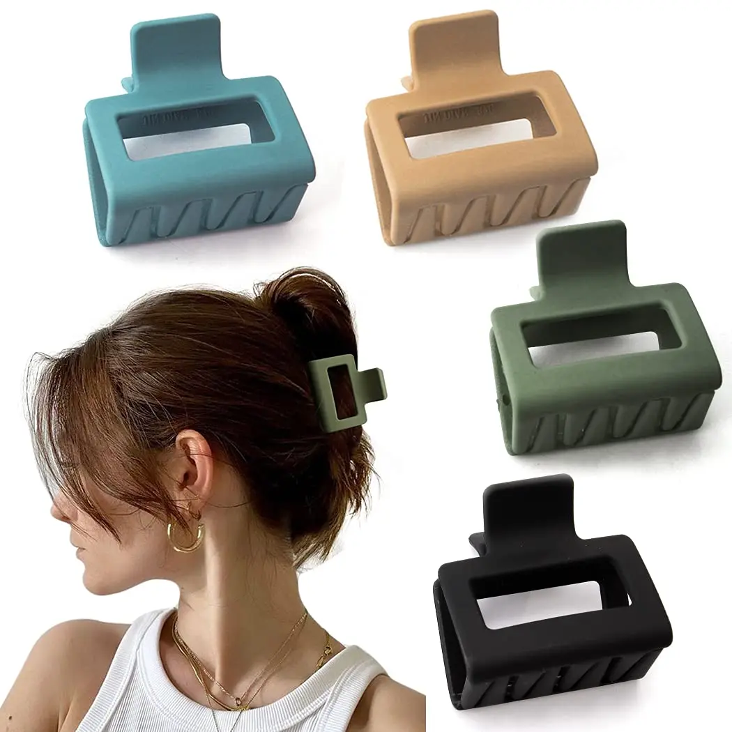 Amazon trendy solid simple hair clips rubber colors acrylic geometric square hair claw clips ponytail crabs hair clamps women