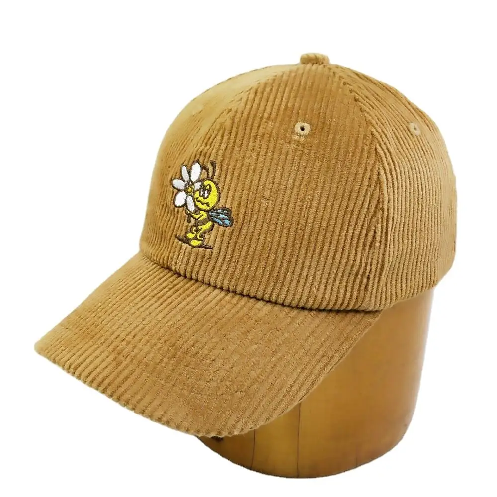 
Wholesale custom logo yellow retro embroidery corduroy ladies hat baseball cap 