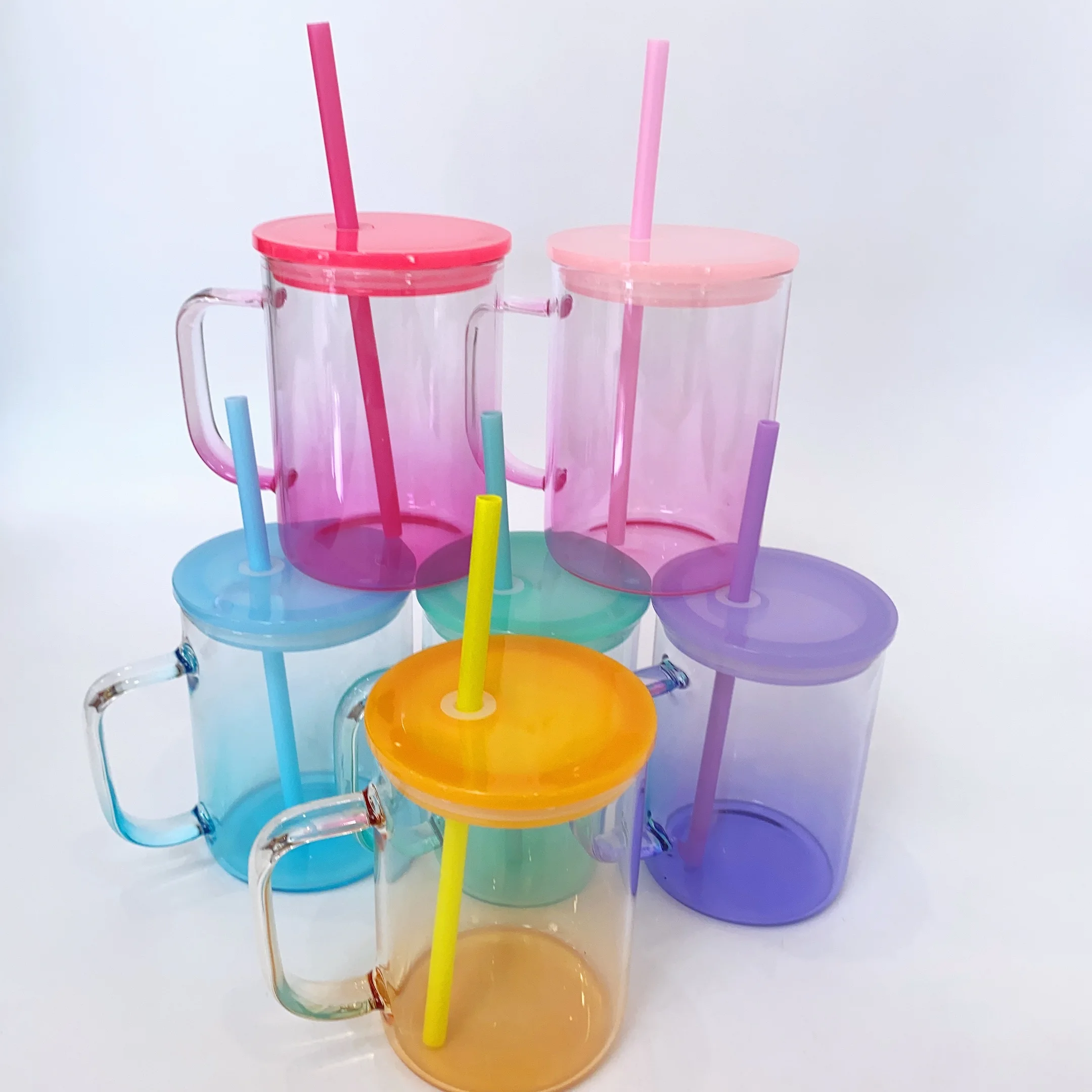 US warehouse in stock  17oz jelly mugs with PP plastic lid and straw clear ombre jelly for UV DTF sticker For hot printing