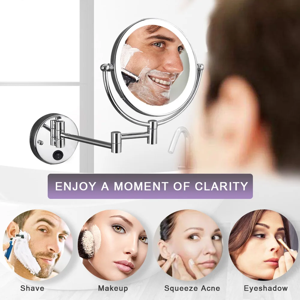 Factory Wholesale Led Cosmetic Mirror Double Sides Lighted Shower Shaving Mirror With Holder Bathroom Suction Cup Mirror