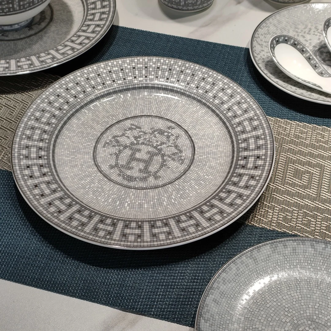 10 Piece Kitchenware Dinnerware Bone Bowl and Plate Dinner Set Kitchen Accessories Gray Dinner Set Western Ceramics China 72 Pcs