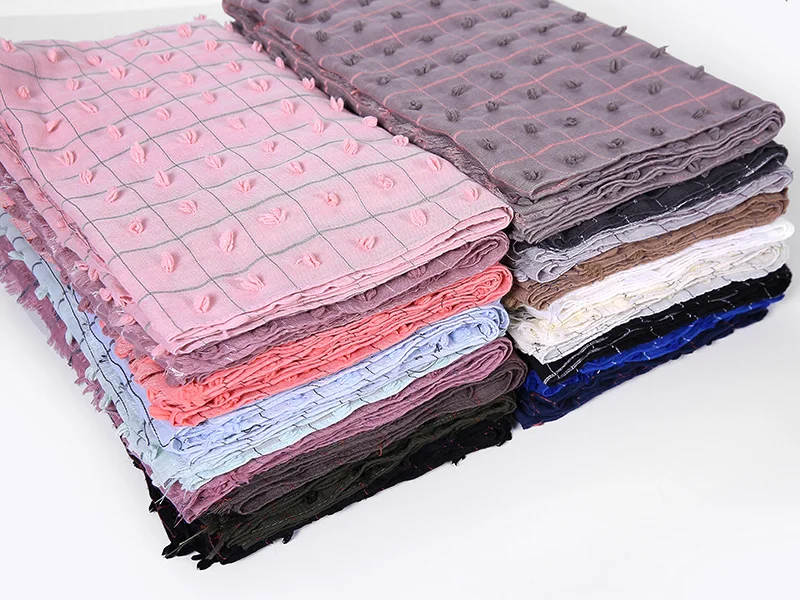 Dubai Grid Cotton Scarf Hijab New Shade Collection Fuzzy Ball Cotton Hijab Shawl