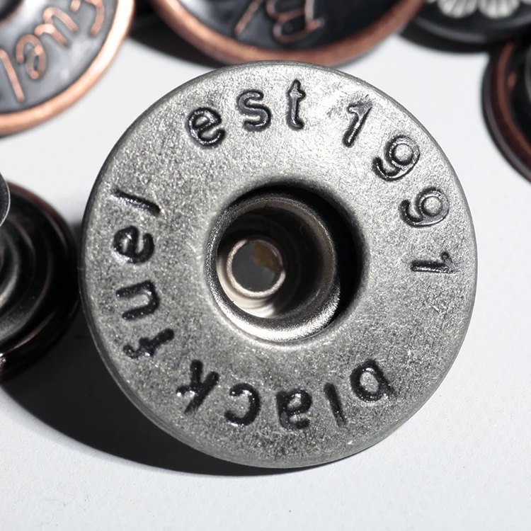 Custom Brand Name Logo Iron Jeans Buttons Antique Copper Denim Jeans Metal Brass Rivet Nut Buttons Shank Metal Button Jean