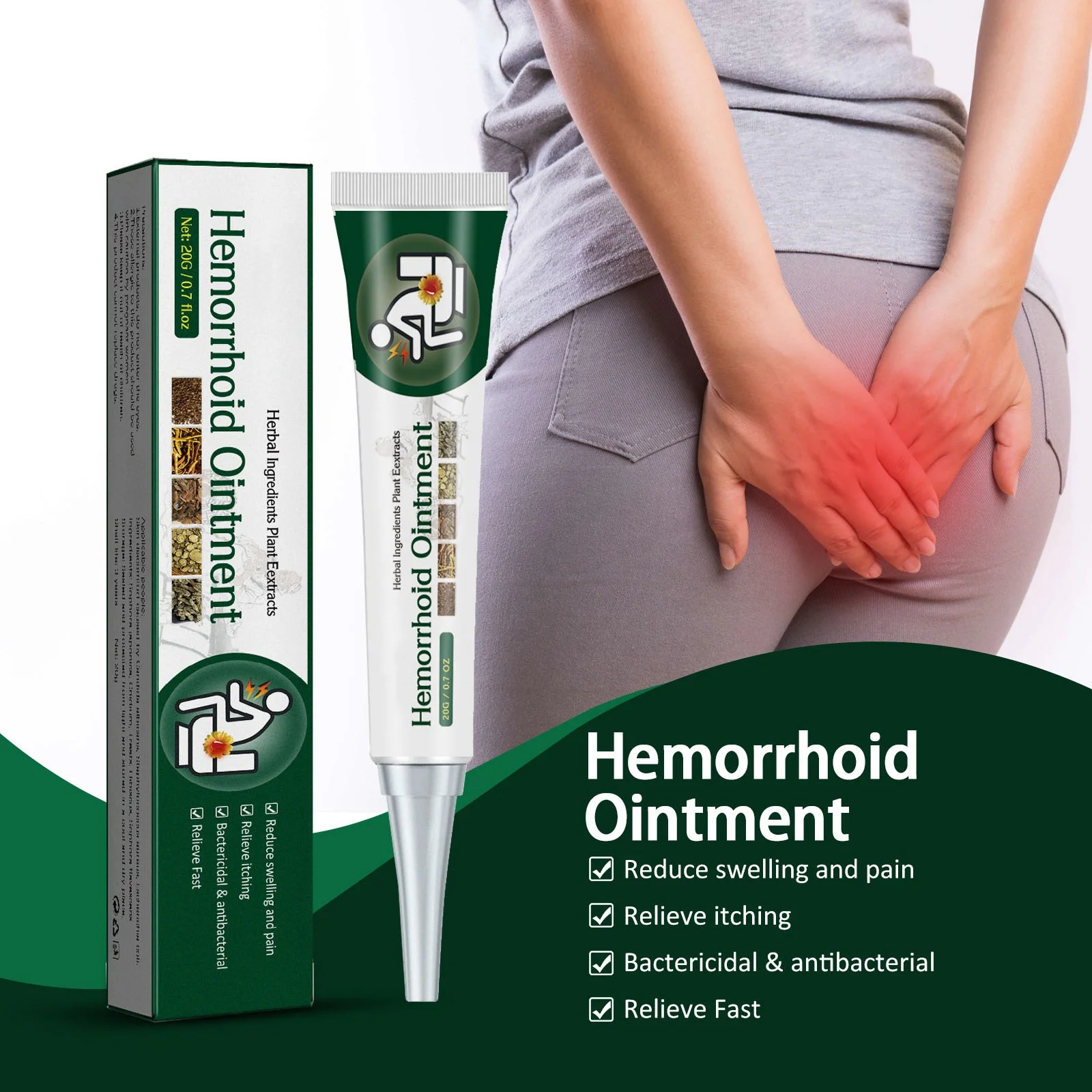 20g herbal extract hemorrhoids treatment ointment to relieve itching swelling and pain eliminate meat ball body care
