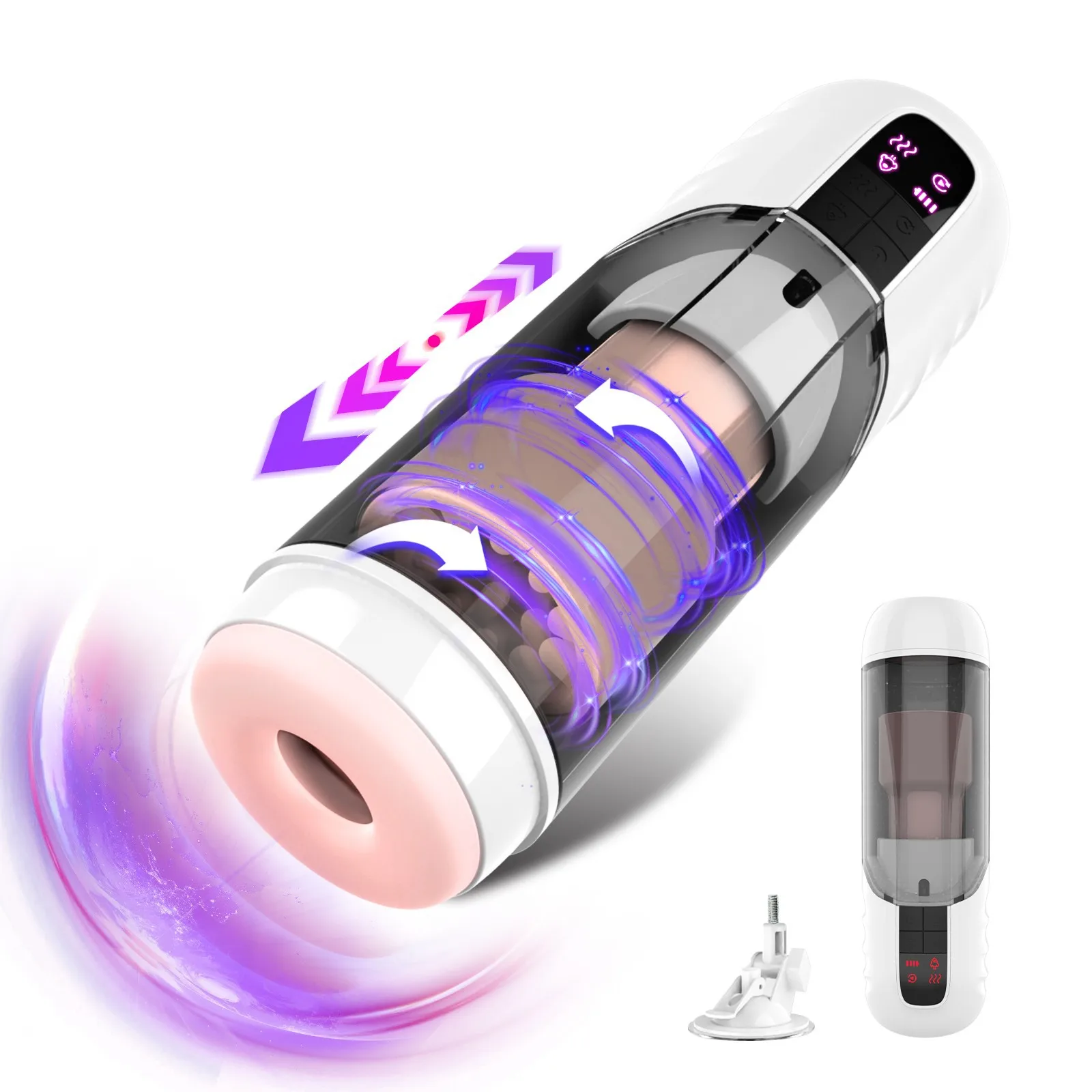 One-Click Burst Masturbation Stroker Colorful Light Automatic Masturbation Cup Telescopic Rotating Sound Masturbator Tools