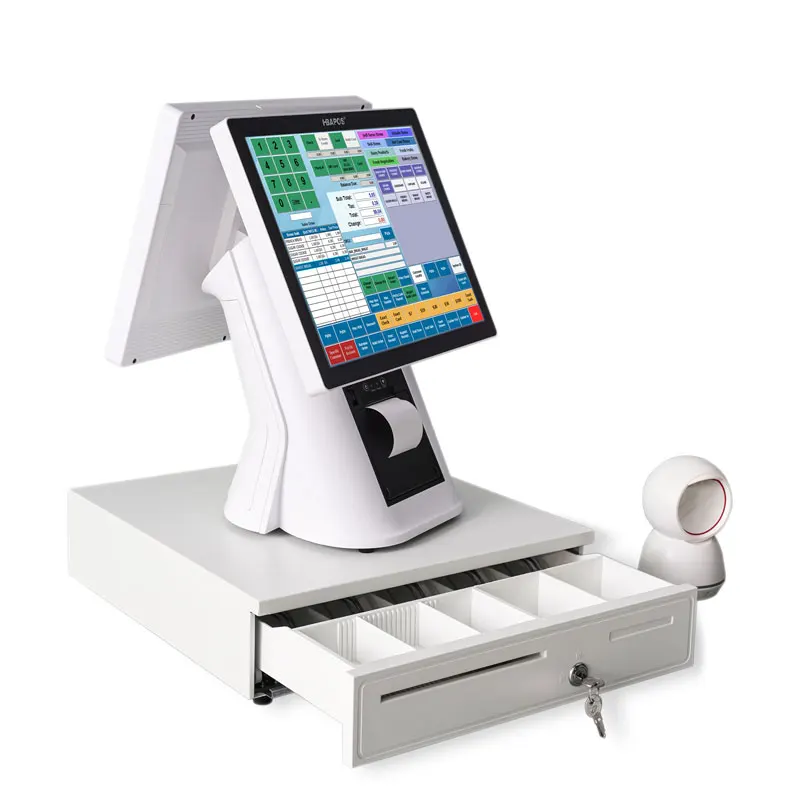 Billing Retail Restaurant Electronic Touch Pos Terminal Cashier Machine Cash Register Dual Screen 15inch Built in Printer