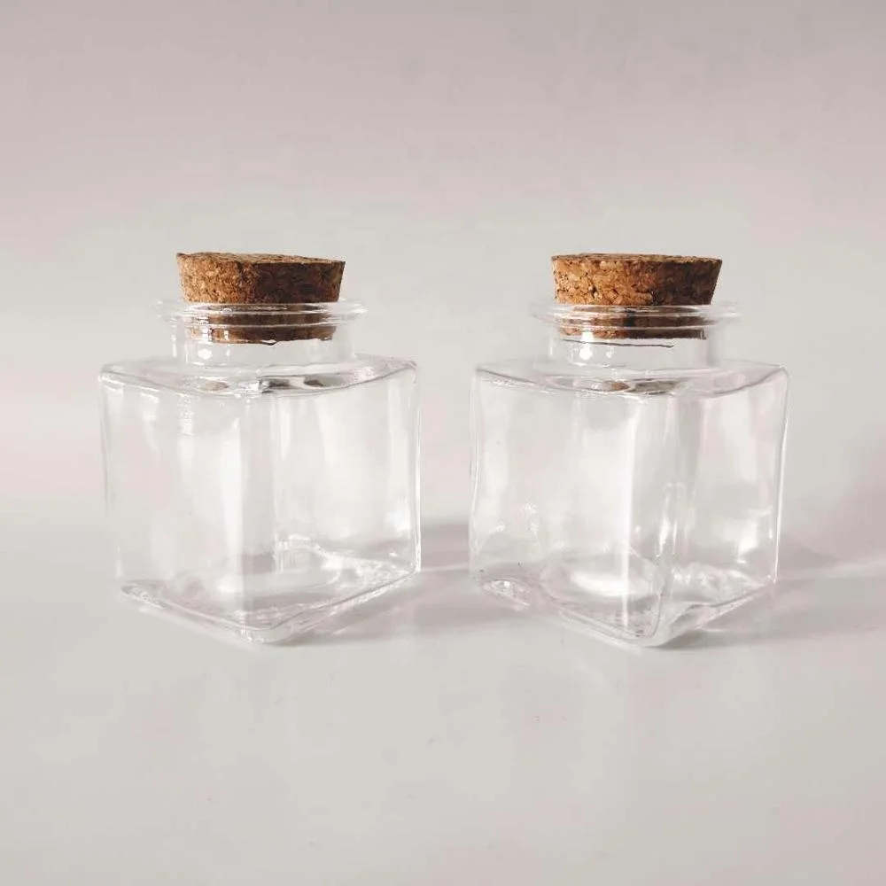 50 мл мини стеклянная бутылка прозрачная квадратная банка для хранения с пробковыми крышками оптовая продажа