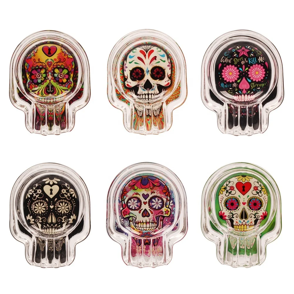 custom logo Wholesale Rectangle Skull Square round Glow In dark Ashtray Clear Crystal Custom Glass Ashtray