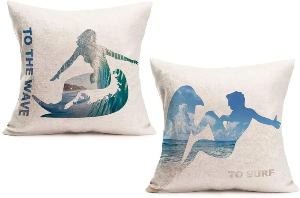 Surf pattern cushion cover, beach lounge chair rest decorative pillow cover for gift shop/