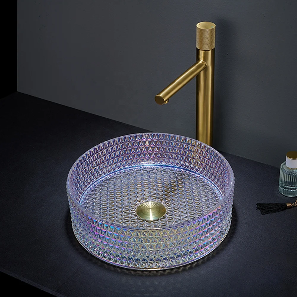 Pate Table Top Crystal Glass Basins Wash Bathroom Washbasin