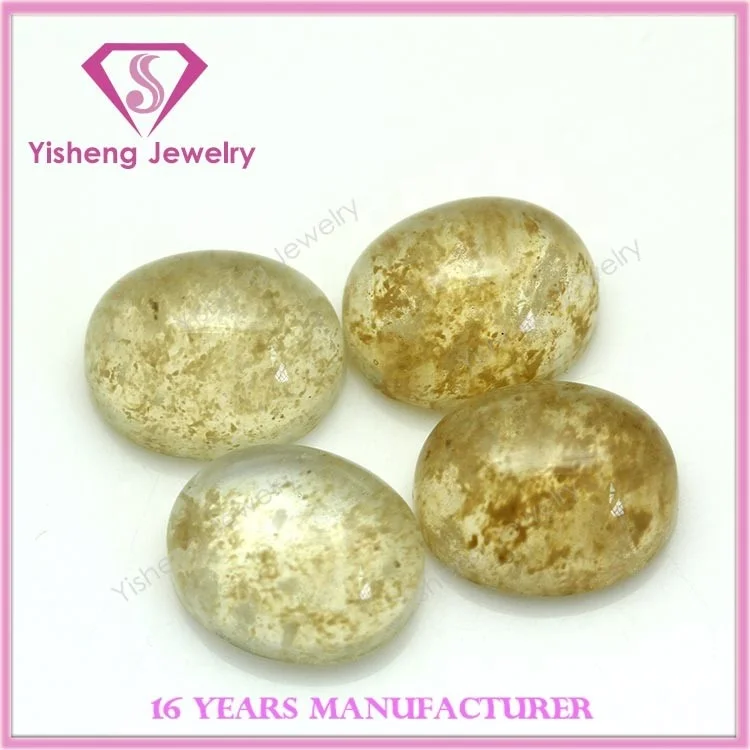 High Quality Flat Back Cut Rutilated Quartz Glass Stone Lab Created Oval Cabochon Green Red Silver Gemstone Jewelry Making