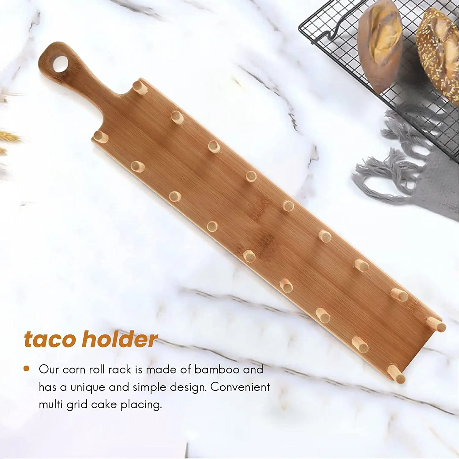 New Arrival Taco Rack Holds  Wooden Corn Roll Rack Good Quality Bamboo Taco Holder Stand Plate Tray With Handle