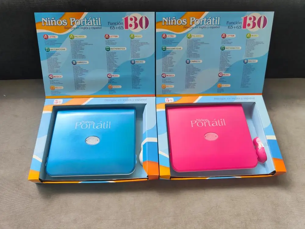 battery operated letter mathematic words music clock 130 function blue and pink color English-Spanish learning machine