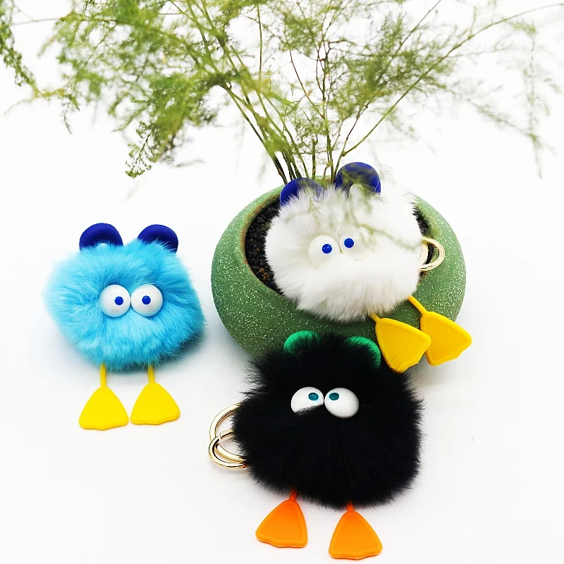 pompom love insect keychain DIY Sublimation llaveros big  white dog wild boar  10cm Cute plush bird gift 3d balls plush keychain