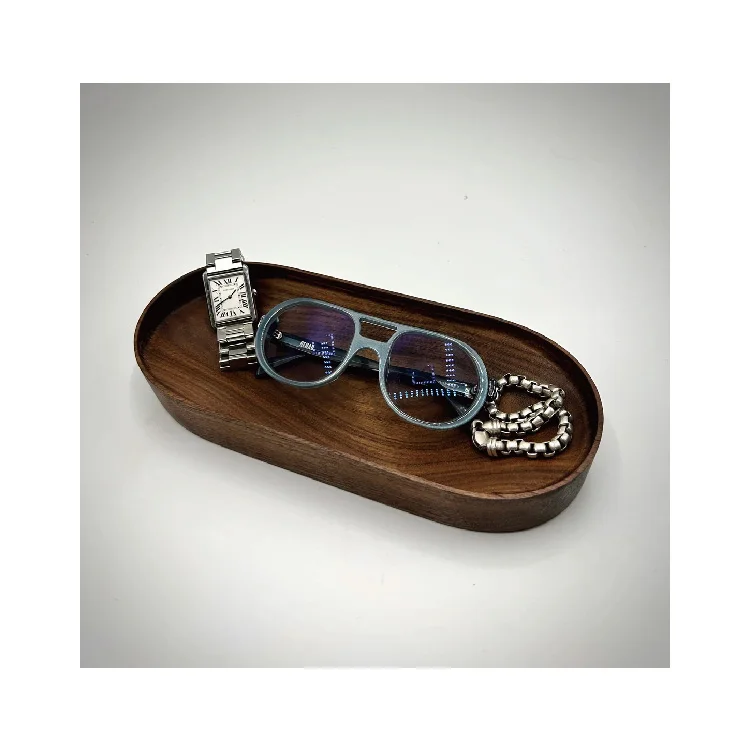Walnut catchall, valet tray, oval wooden desk organizer, catch all, office gift accessories
