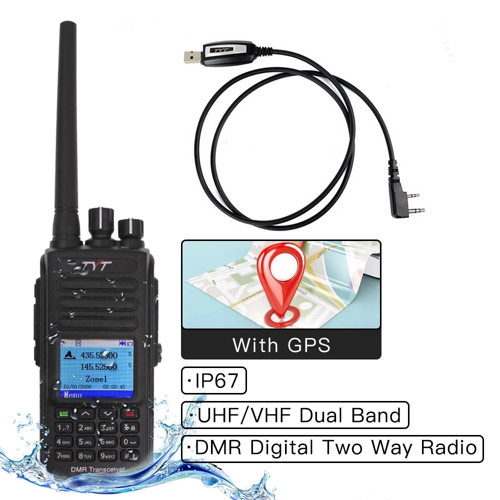Waterproof Walkie Talkie TYT MD-UV390 Dual Band DMR handheld IP67 TIERI TIER II DMR Digital Radio