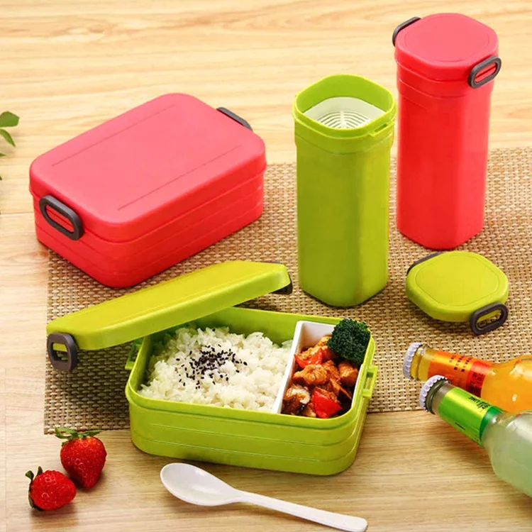 High Quality Microwaveable PP Lunch Box Outdoor Take Away Plastic Tiffin Bento Lunch Box Set With Water Bottle
