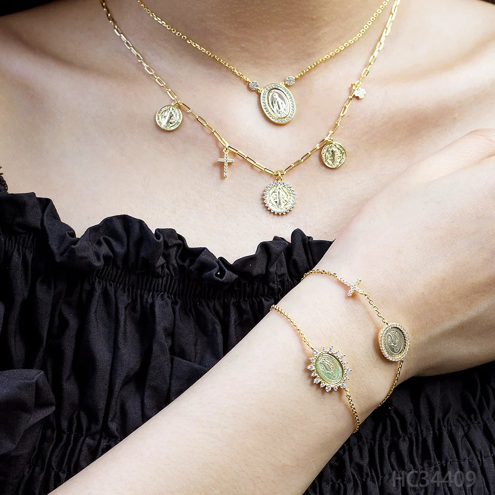 14k Gold Plated 925 Sterling Silver Religious Jewelry Virgin Mary Bracelet