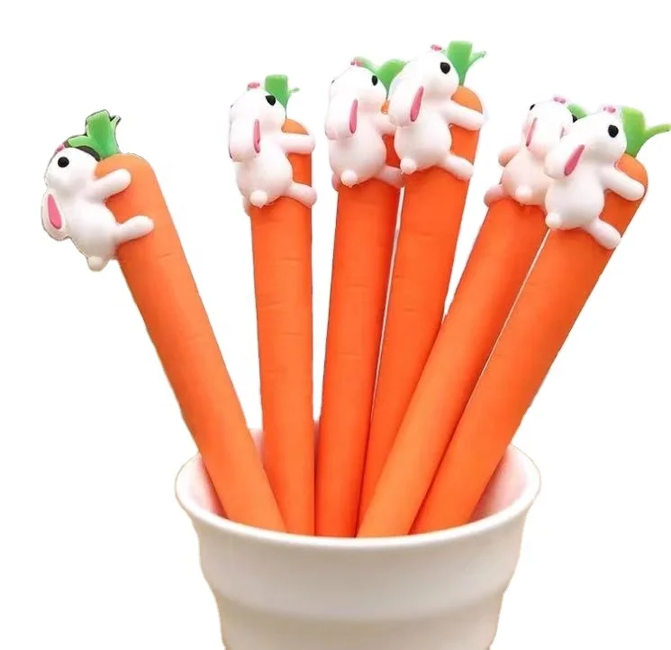 wholesale Promotional Gift Cute Rabbit animal penguin Pompom Plush Ballpoint  Carrot Pen For School Office unique plastic ball p