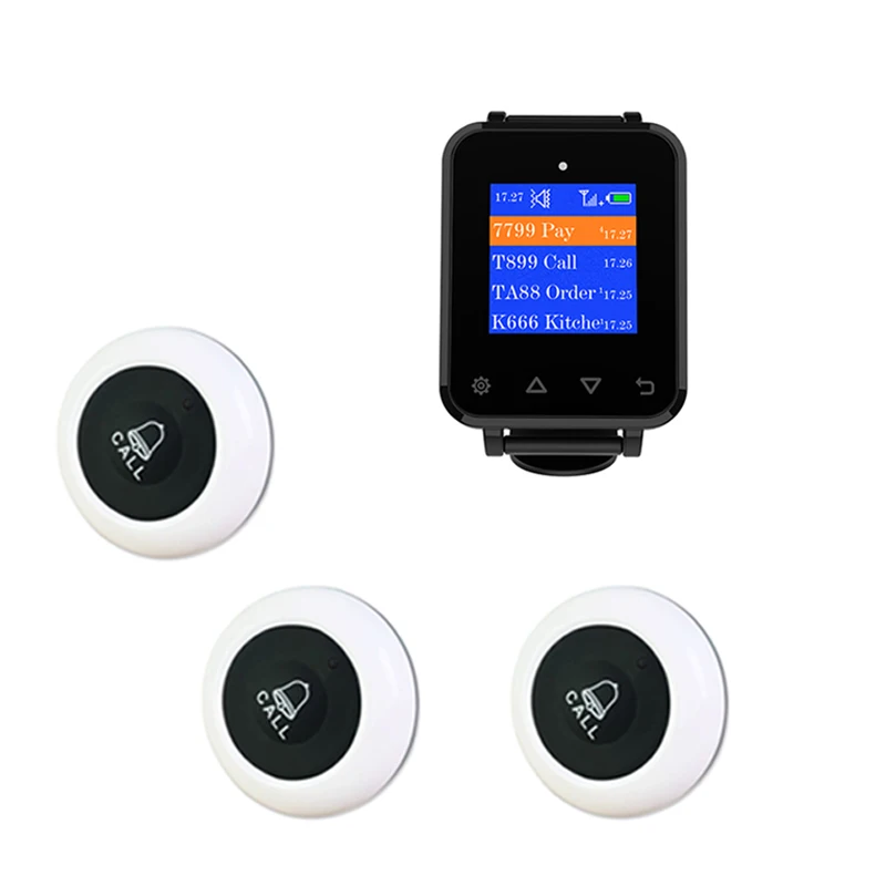 Artom restaurant caller system wireless with 10 waterproof call button and waterproof watch set in English and Russian