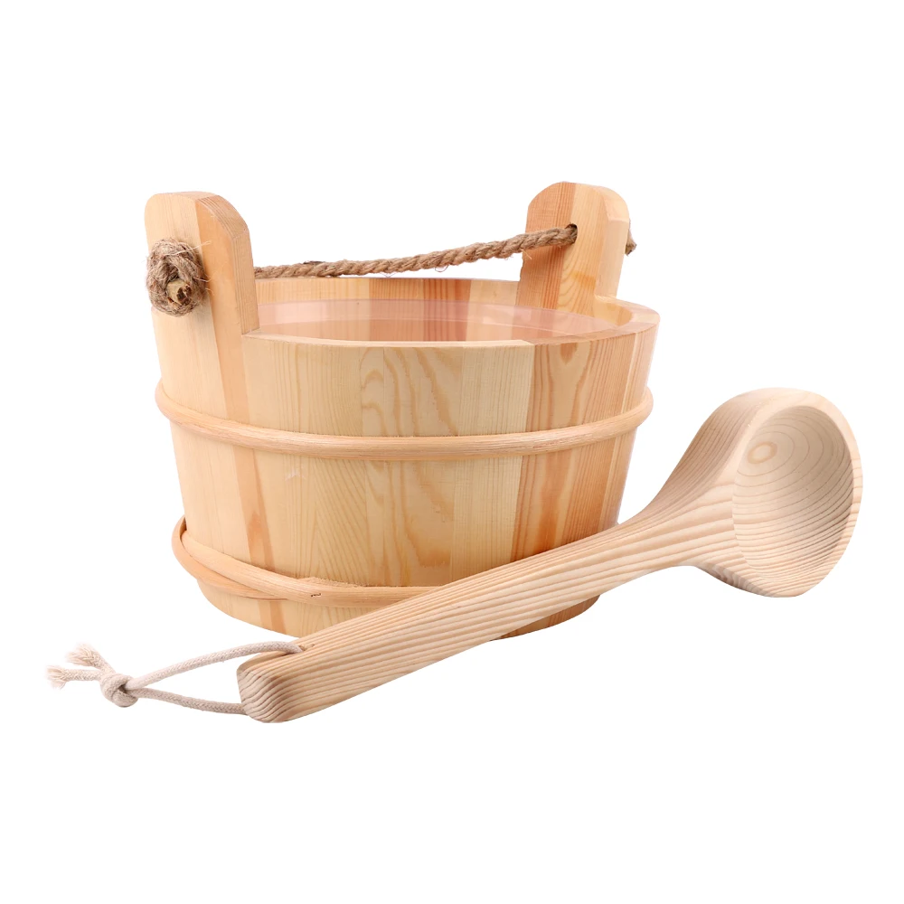 Alphasauna sauna accessories 4L pine sauna bucket and wooden spoon