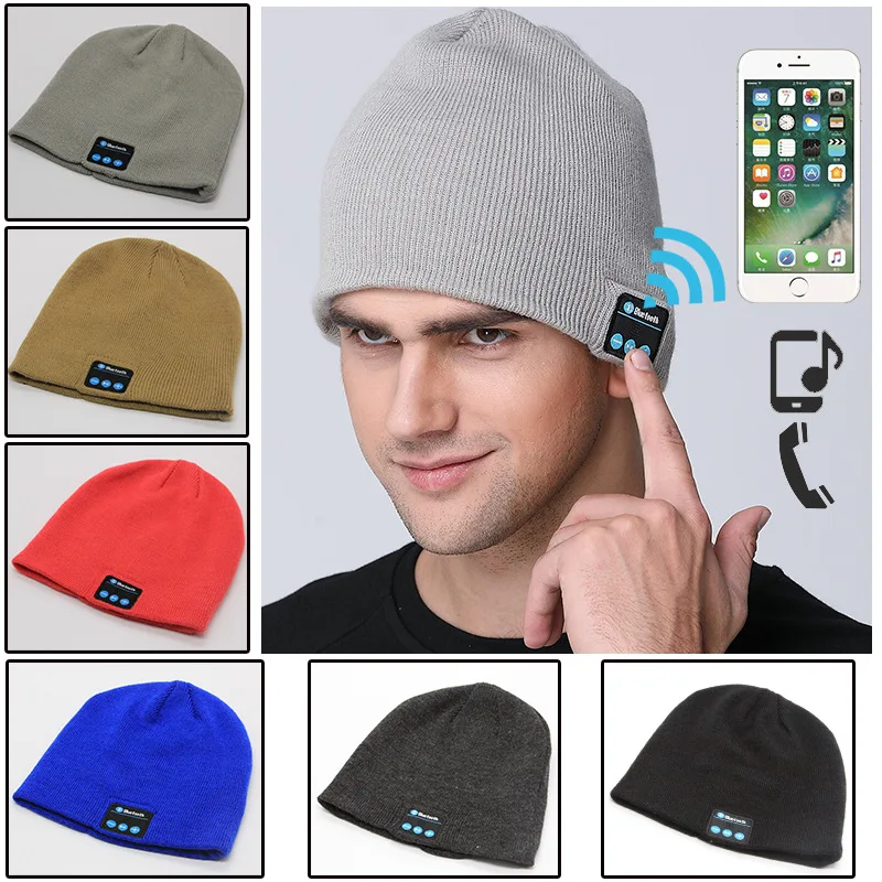 Bluetooth Beanie, Pom Pom Soft Knit Beanie Hat Built-in Speakers & Microphone for Winter Fitness Outdoor Sports