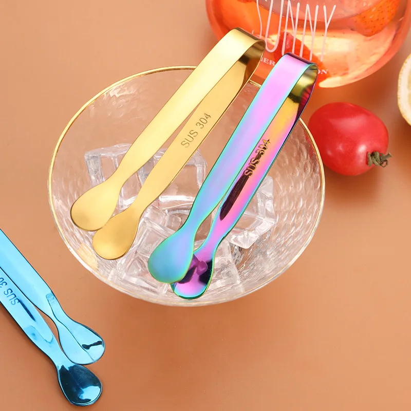 Stainless Steel Ice Tongs Golden Sugar Ice Tongs Mini Metal Kitchen Food Service Tongs Tea Bar Kitchen Accessories