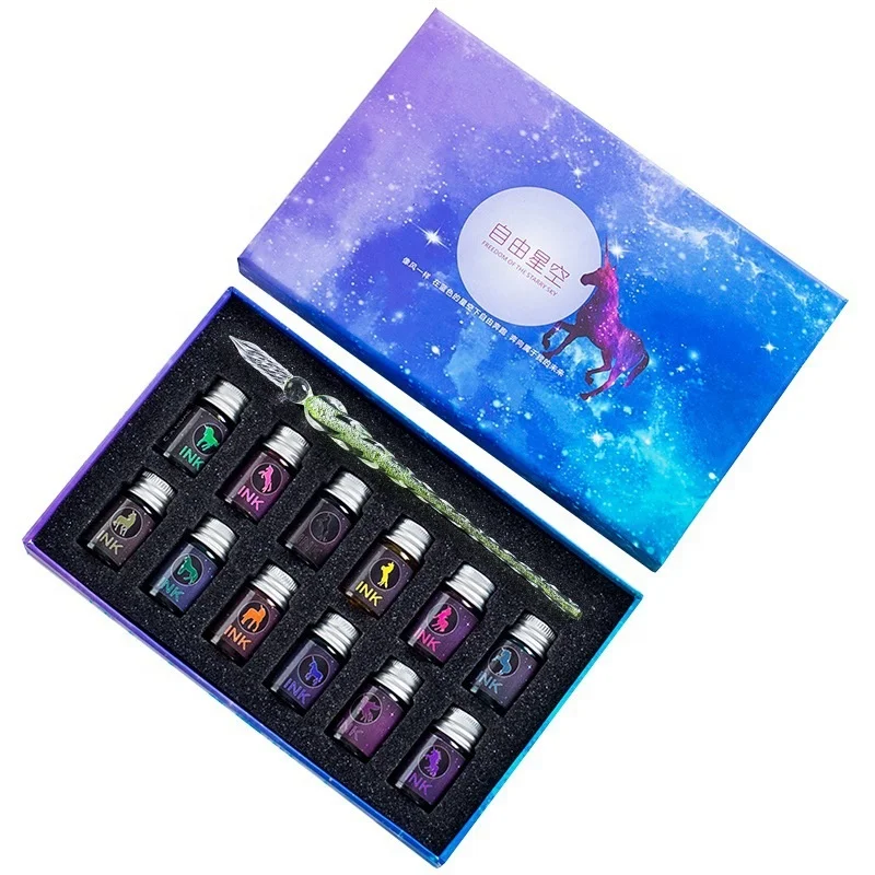 yihuale Crystal Glass Dip pen 12 Colors Ink Crystal Vintage Glass Dip Pen