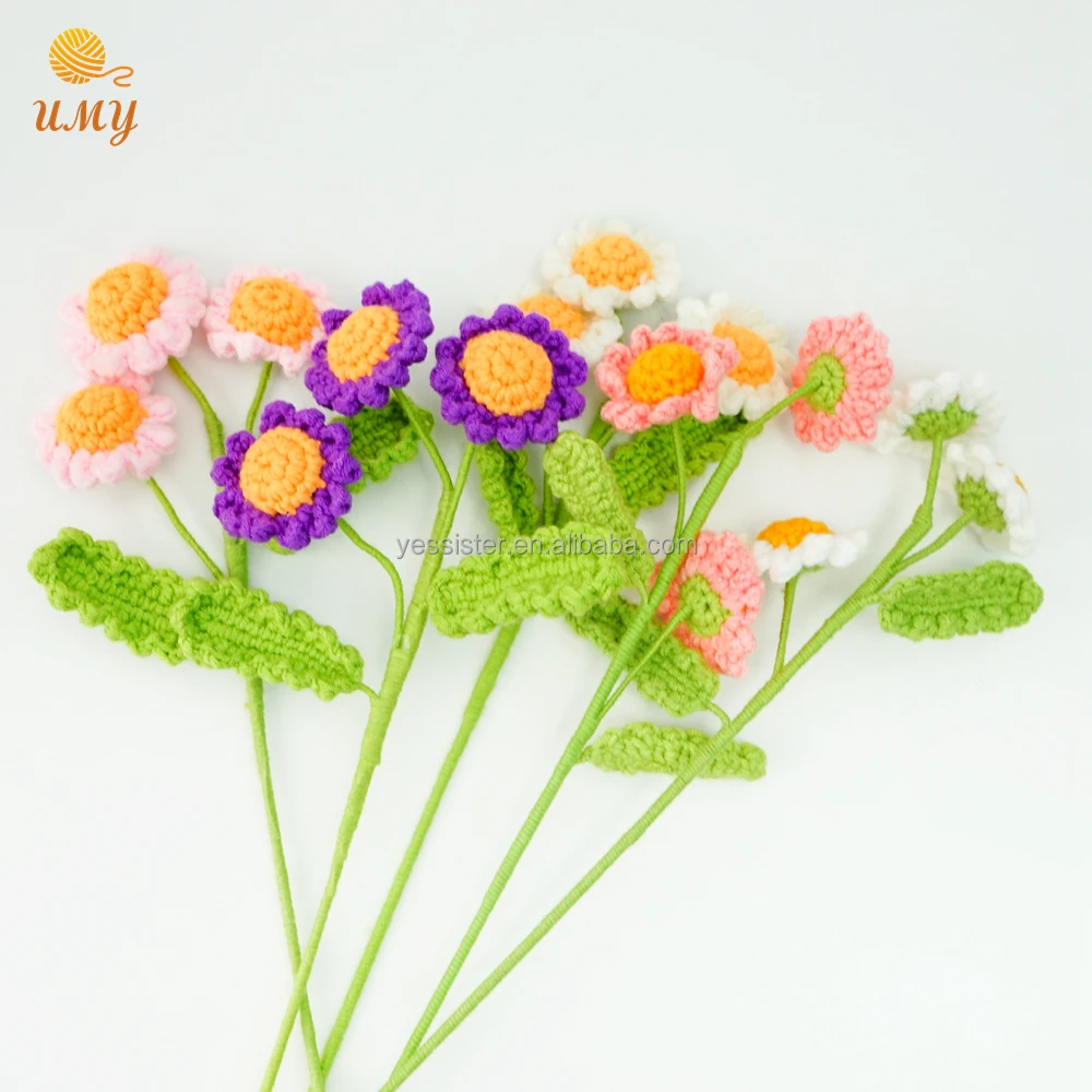 2024 new pure handmade crochet bouquet artificial crochet blooming multicolor alstroemerias Lily single handmade crochet flowers