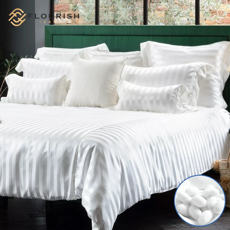 Flourish OEM ODM High Quality Solid Color King Size luxury silk jacquard bedding set Bedding Set Duvet Cover