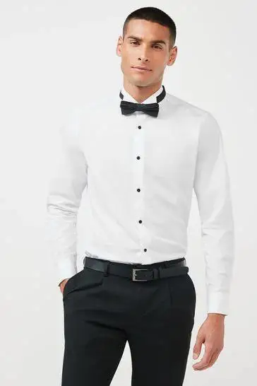 Actual 100% real Wholesale Men Shirt Slim fit Shirts Clothing Black Button Business Long Sleeve Party Wedding White Shirts MS621