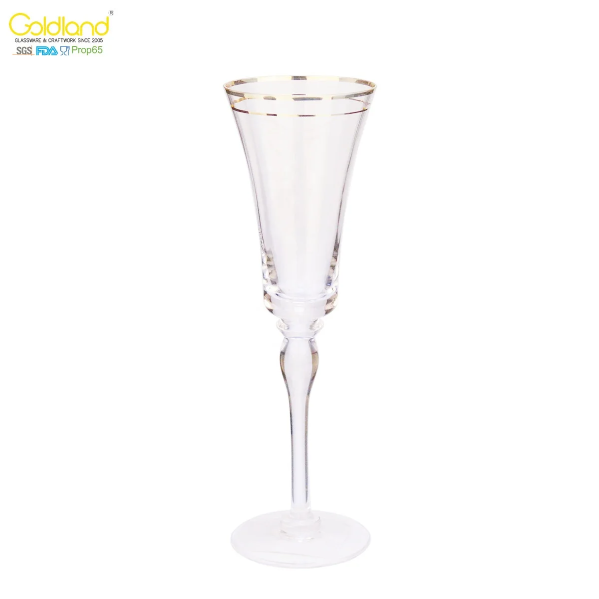 Classic Double Gold Rim Glass Champagne Glasses Goblet Custom Crystal Champagne Flute Glass