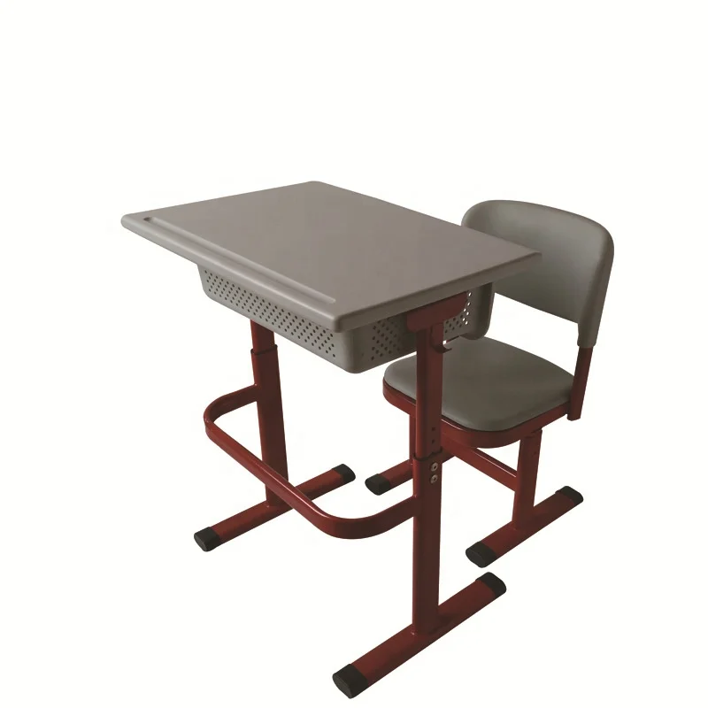 Plastic school furniture adjustable single metal study desk and chair for kids and children