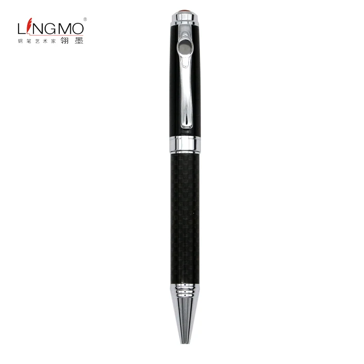 Shanghai Lingmo Classic Black Carbon Luxury Ball Pen with Custom OEM Logo Metal Ballpoint Pen