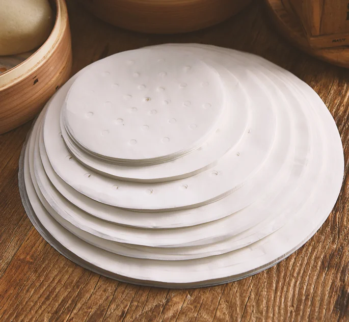 Custom White Perforated Nonstick Disposable Parchment Baking Paper Round Silicone Coating Grease Resistant Steamer Liner Paper