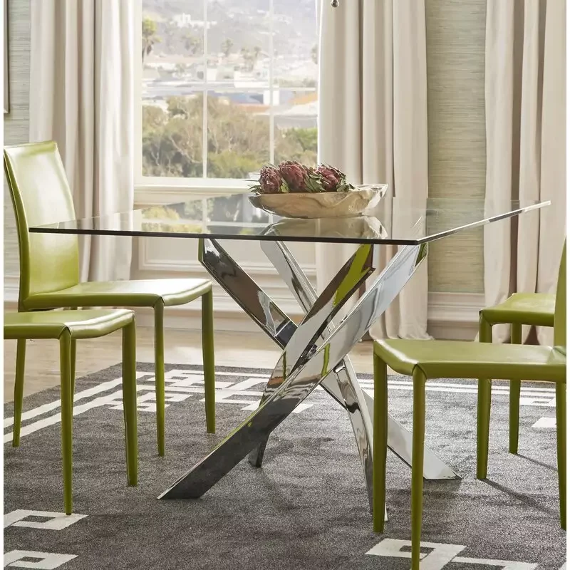 High Quality Nordic Modern Dining Table Tempered Glass Stainless Steel Leg Dining Table