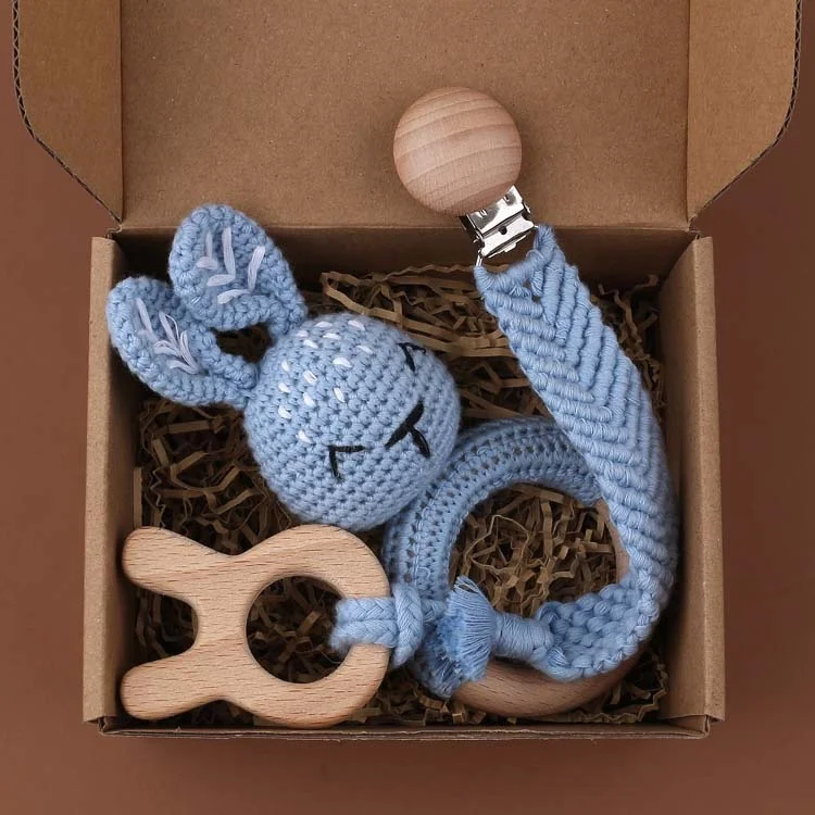 Crochet Knitted Bunny Rabbit Comforter Baby Hair Gift Set Newborn