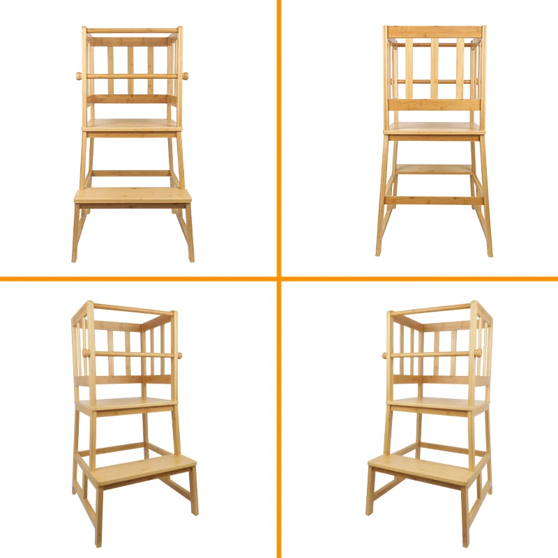 Bamboo Kitchen Step Stool Kids And Toddlers Kids Step Stool Standing Tower Learning Stool For Bathroom& Kitchen With Safety Rail