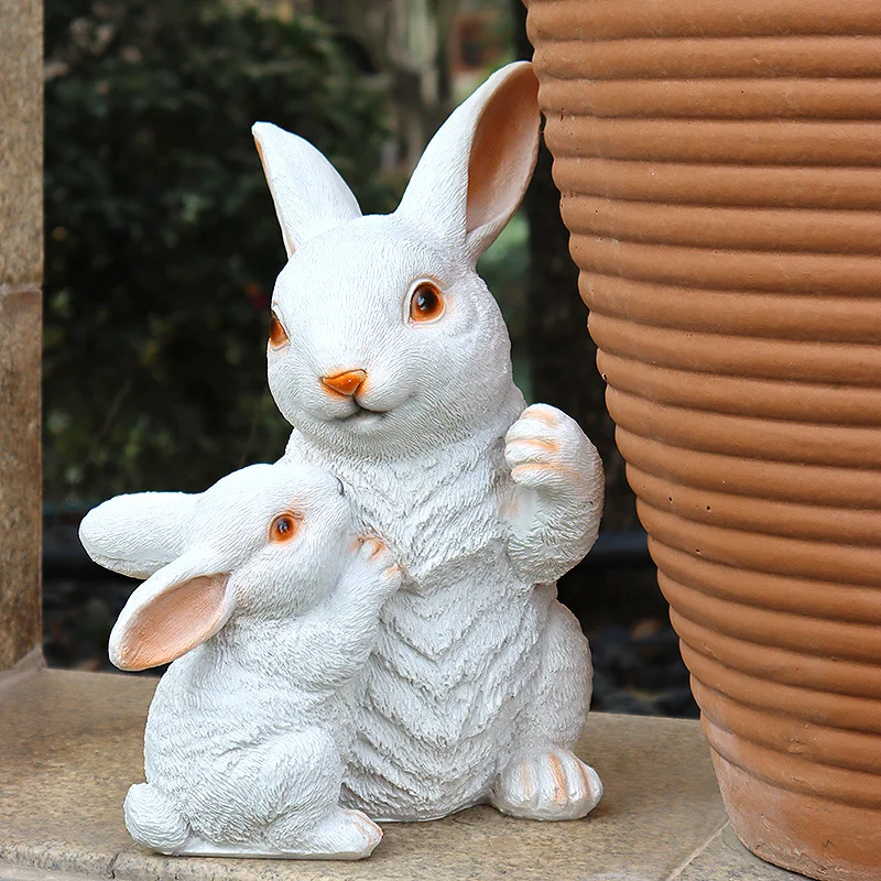 Funny Garden Animals Statue Easter Bunny Table Decorations Rabbit Garden Statue Outdoor Decor Resin Figurine Decoration for Lawn