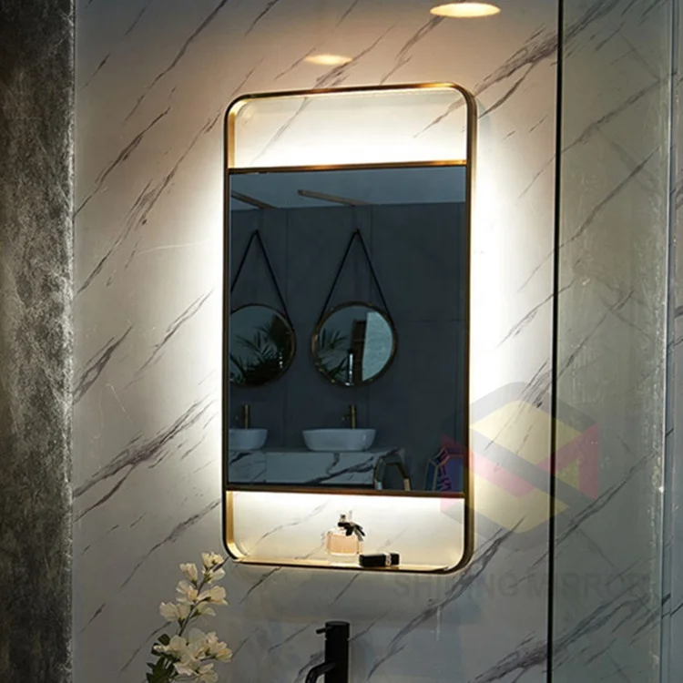 Stainless steel bathroom mirror with storage rack  wholesale Bathroom led Mirror with shelf