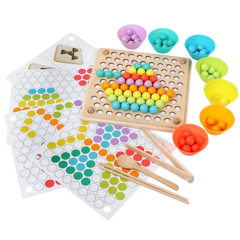 
Most popular colorful wooden educational toys for children brain training clip beads puzzle board math game 