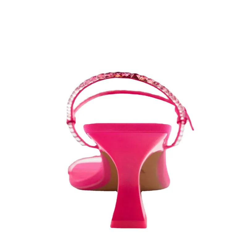 Personalized Rubber Pu High Heels Sandals Ladies Party Square Toe Slip On Sandals