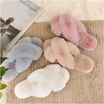 
Wholesale Slippers Plush Warm soft Shoes Indoor Slipper outdoor fur slides sandals new design for Women sandals 