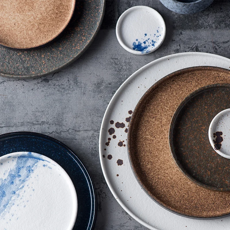nordic restaurant hotel ceramic dinnerware set hand printed porcelain round flat plato dinner serving plates