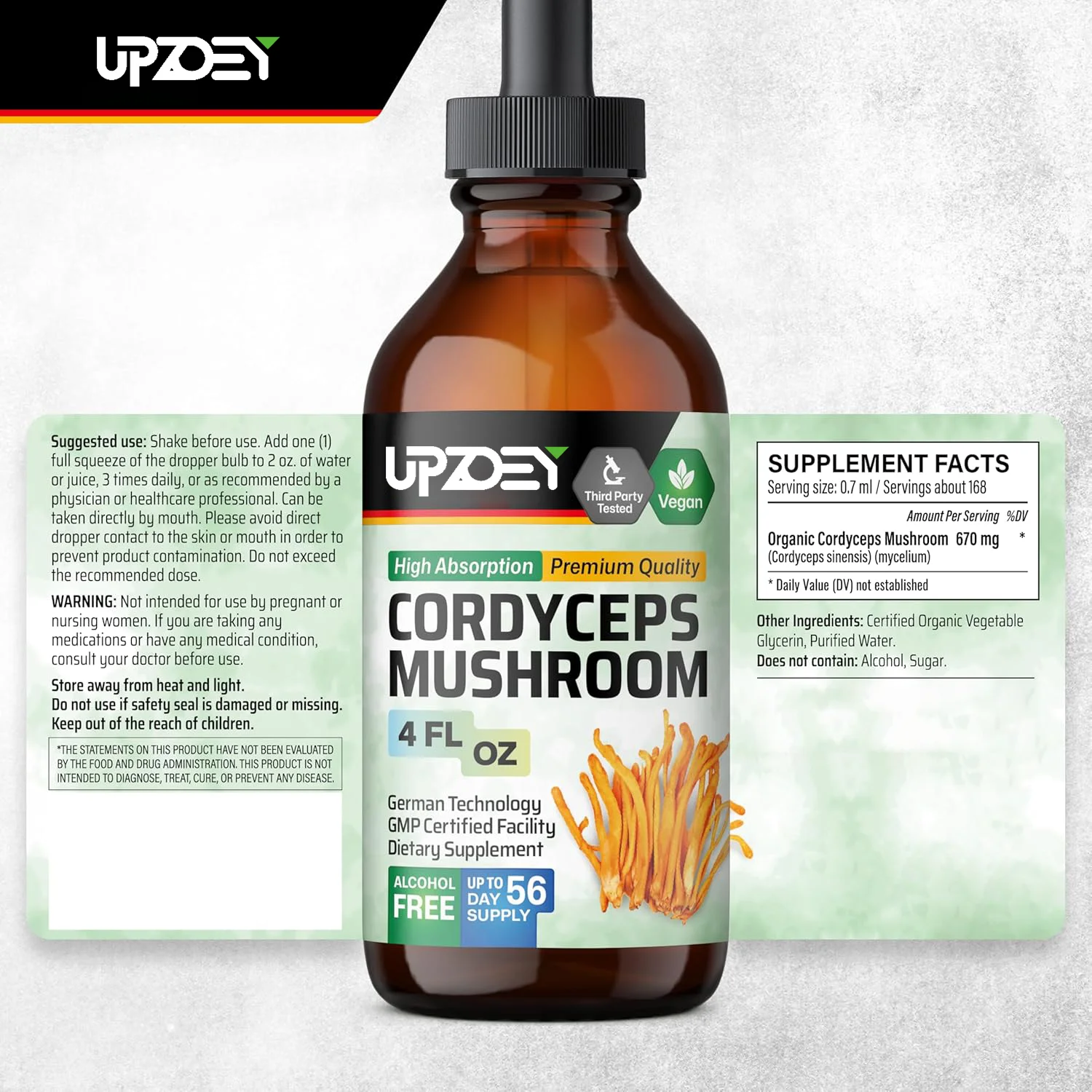 Cordyceps Mushroom Liquid Drops Promotes Energy & Stamina Support,Supplement Immune Defense for Men and Women