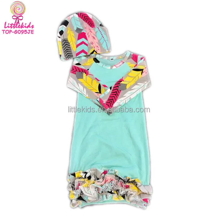 Soft Leopard Print Long Sleeve Newborn Sleep Gown Infant Baby Icing Ruffle Gowns And Hat Set