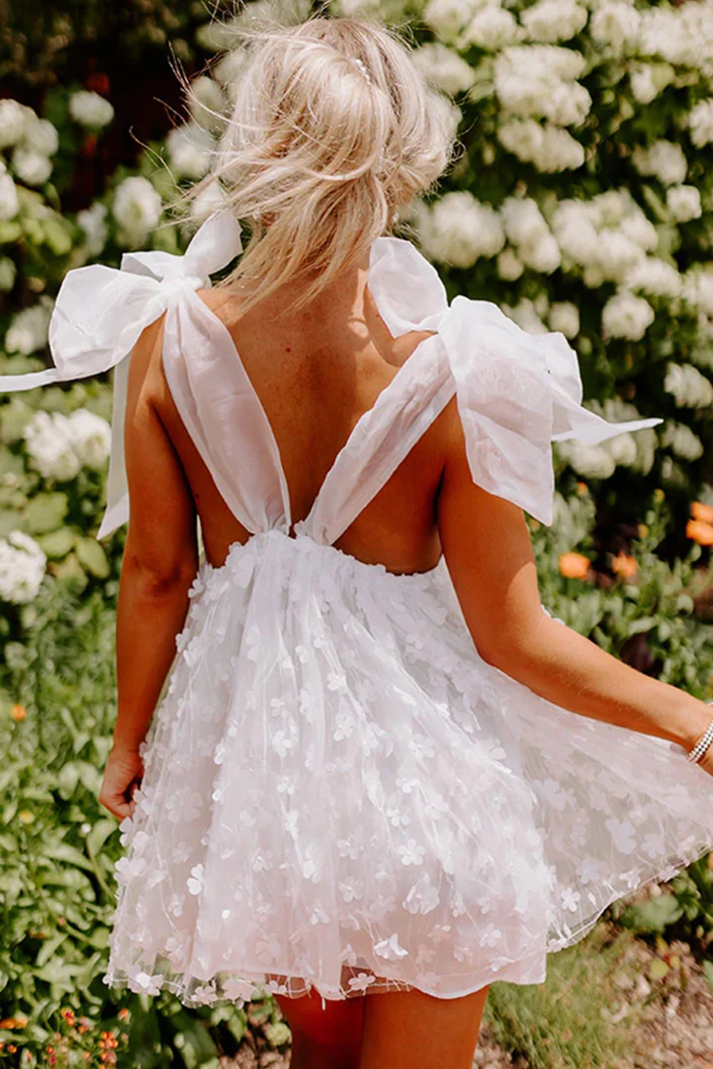 Dear-Lover Casual White Flower Applique Elegant Gauze Puffy Bridal Dress